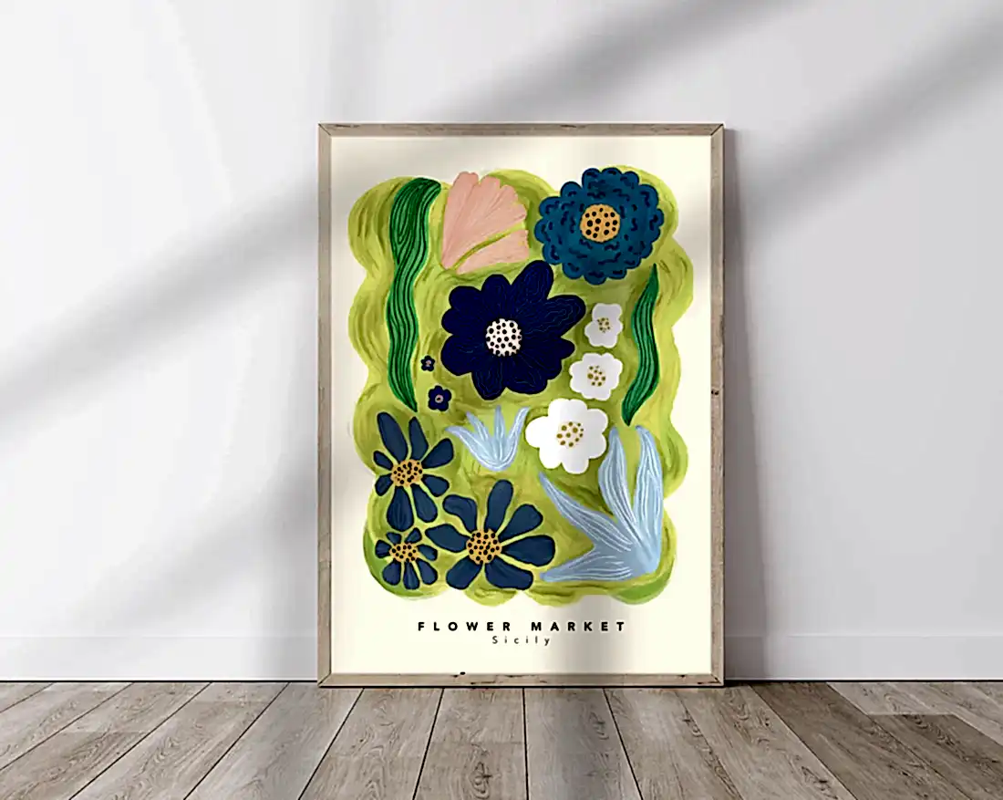 Blue Flower Market Print