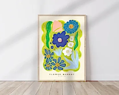 Blue Flower Market Print