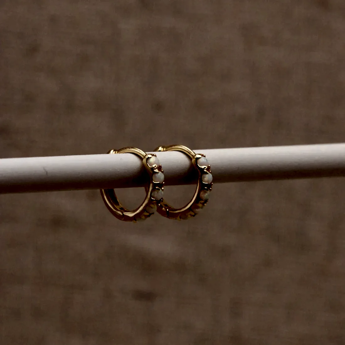 Gold Opal Huggie Hoops