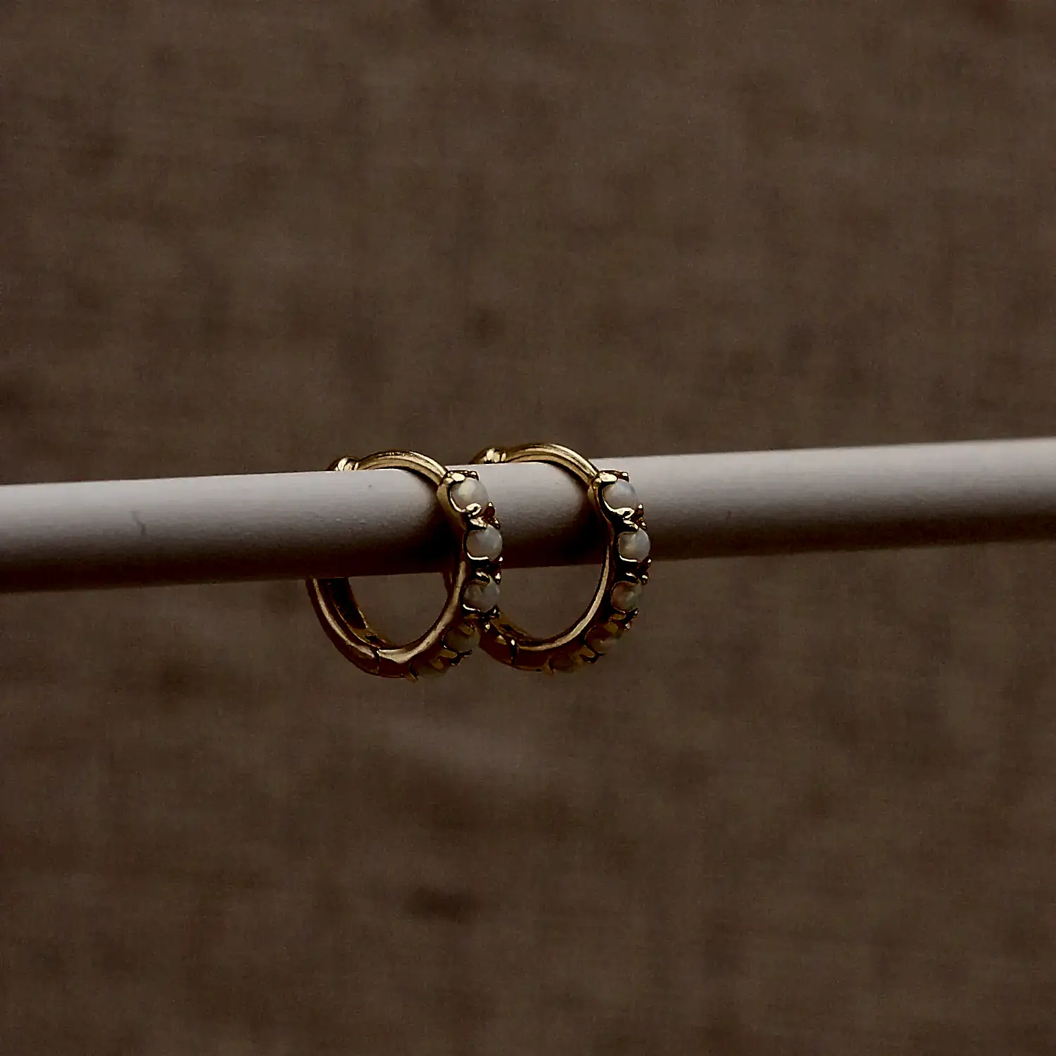 Gold Opal Huggie Hoops