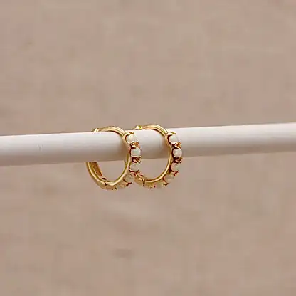 Gold Opal Huggie Hoops