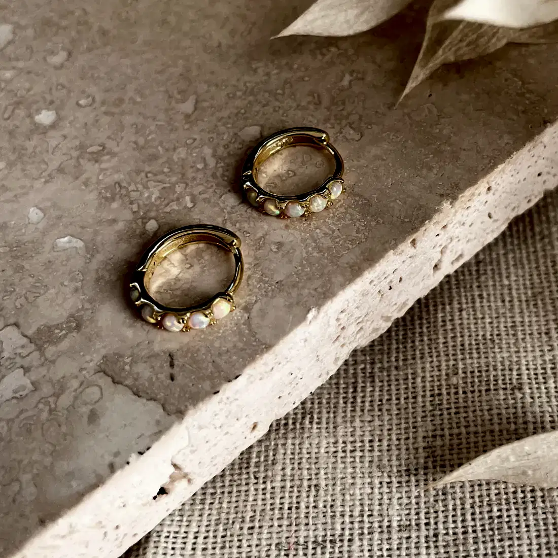 Gold Opal Huggie Hoops