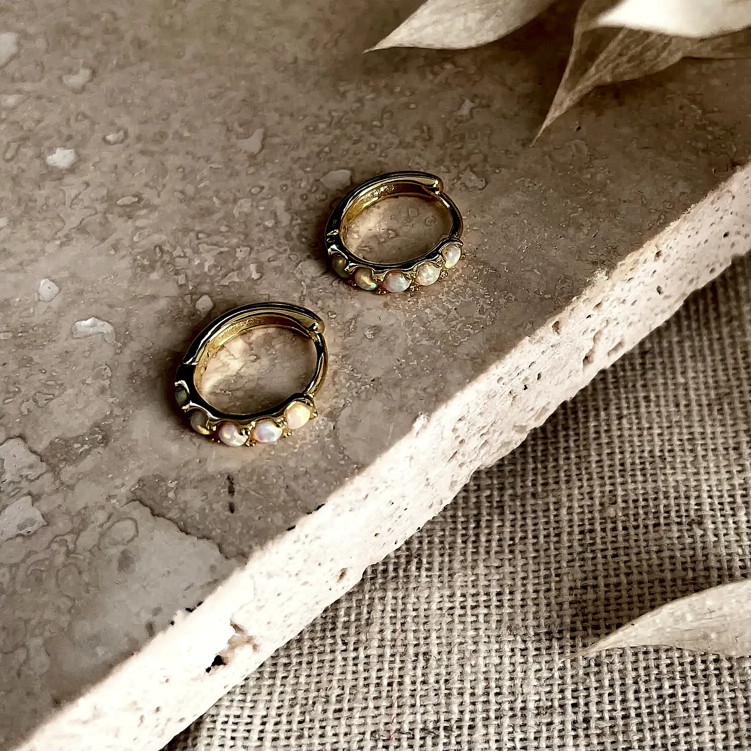 Gold Opal Huggie Hoops