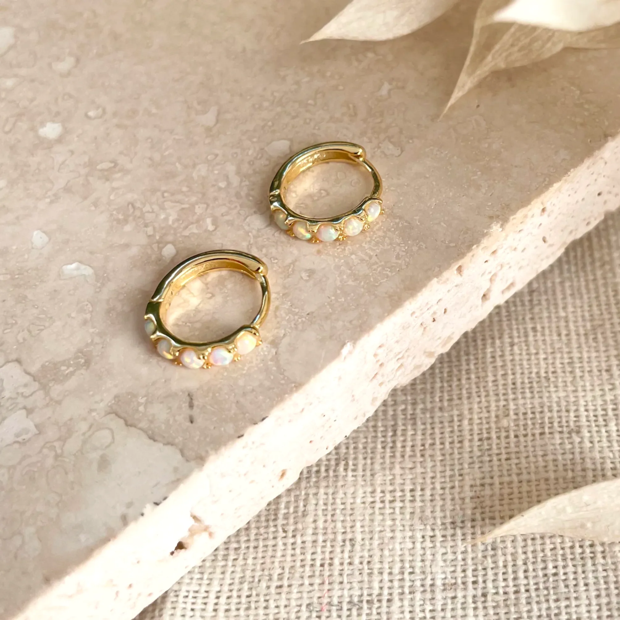 Gold Opal Huggie Hoops